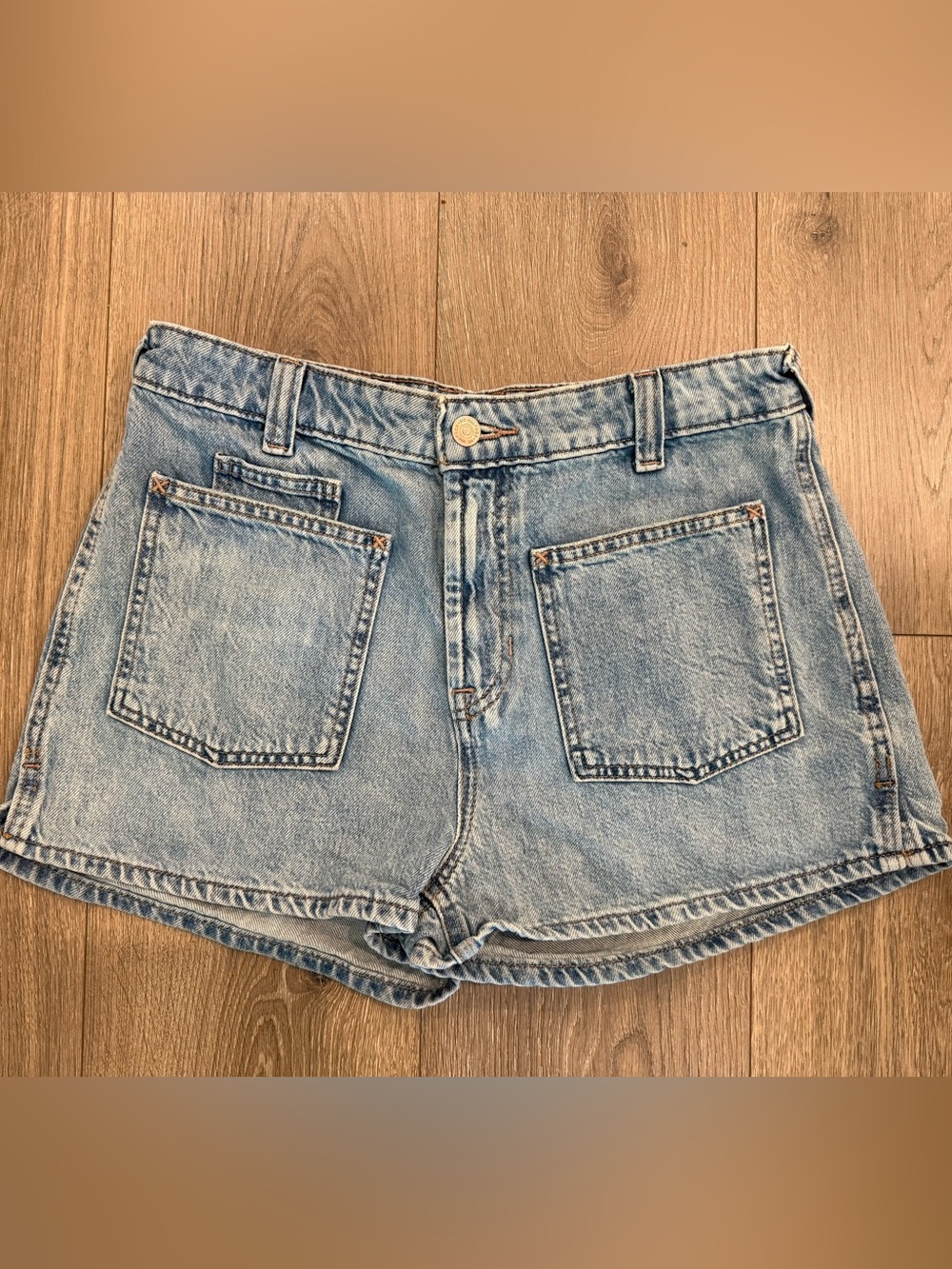 We The Free People Light Blue Denim Jean Shorts Sailor Front Pockets Size 29